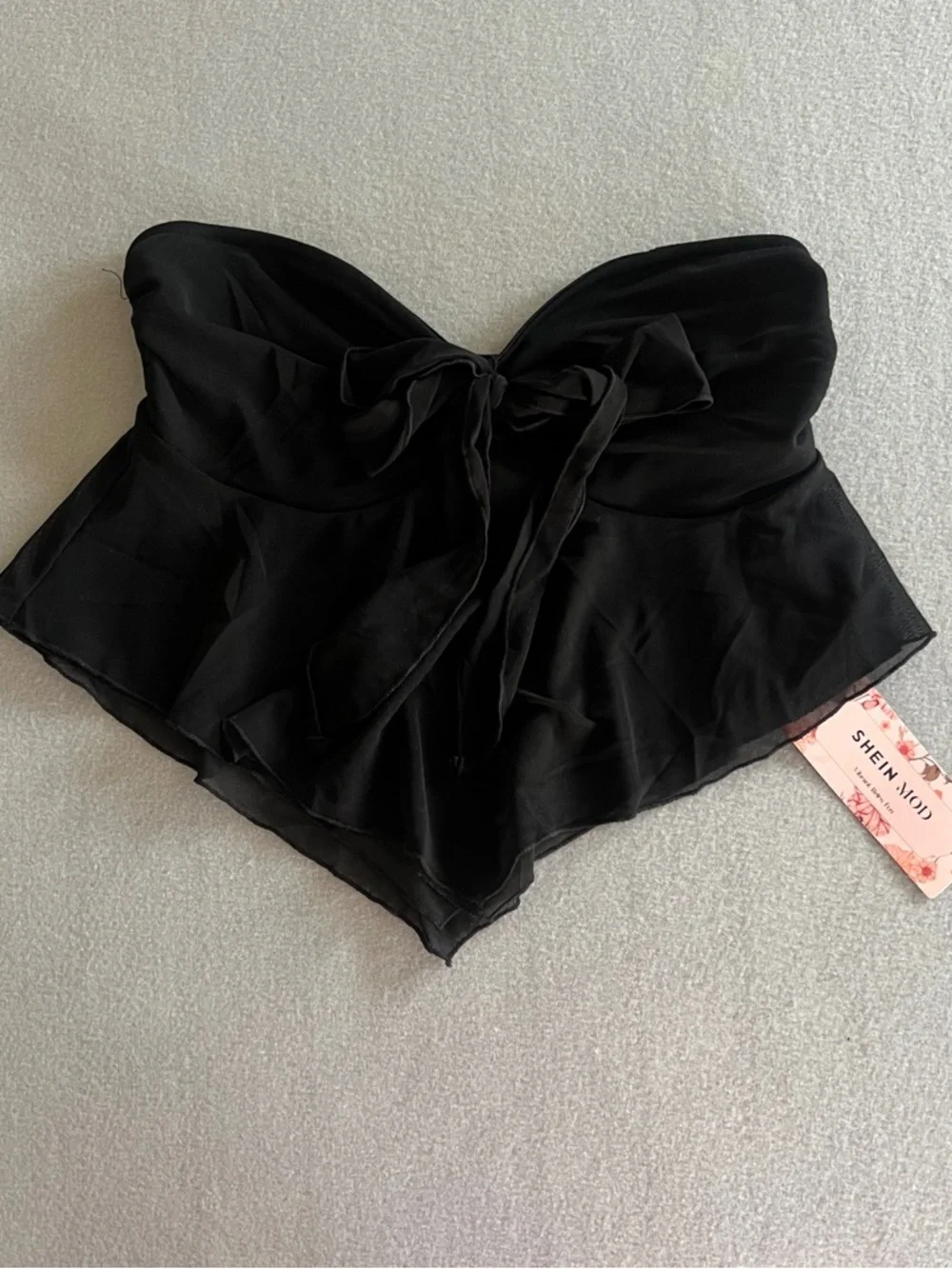 SHEIN Black Strapless Bow Ruffle Blouse - Picture 1 of 6